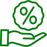 Hand holding a percentage discount symbol.